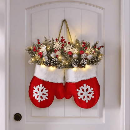 GloveBloom Christmas Floral Garland – Creative Glove Shaped Wreath for Door and Window Decor