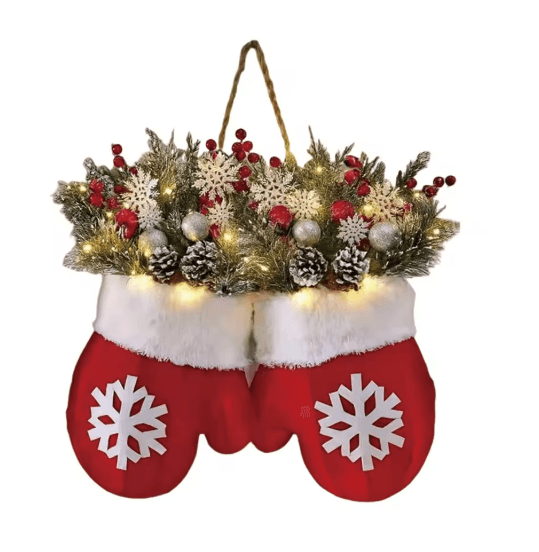 GloveBloom Christmas Floral Garland  Creative Glove Shaped Wreath For Door And Window Decor 3