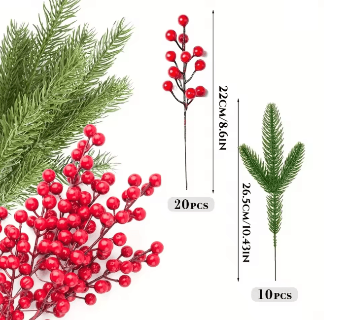 EverJoy Christmas Pine And Berry Branches Set Of 10 3