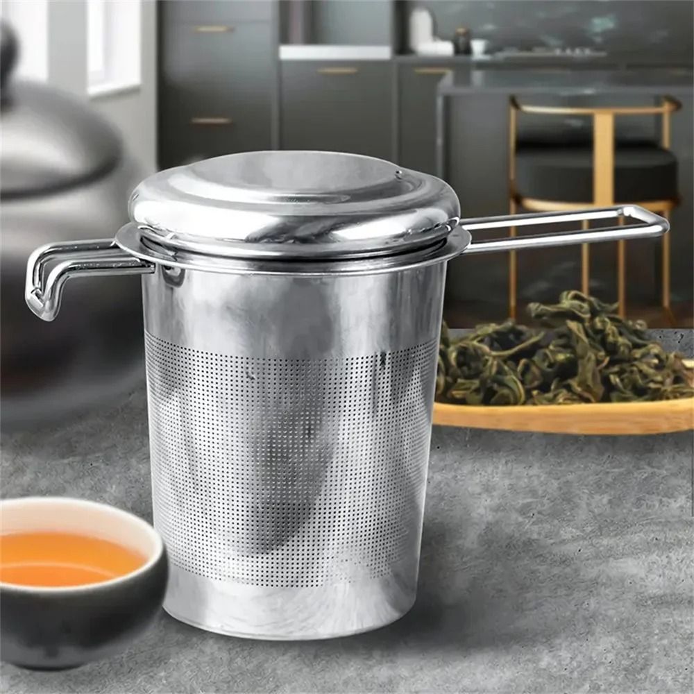Stainless Steel Tea Filter With Folding Handle And Lid 1