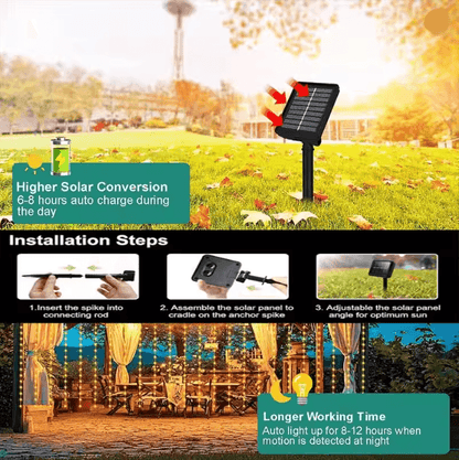 LumiGlow Solar Curtain String Lights 300 LED Outdoor Waterproof Garland 2