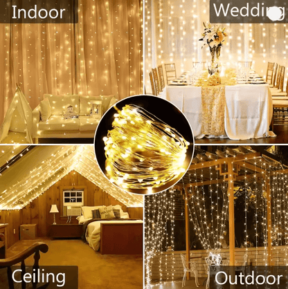 LumiGlow Solar Curtain String Lights 300 LED Outdoor Waterproof Garland 3