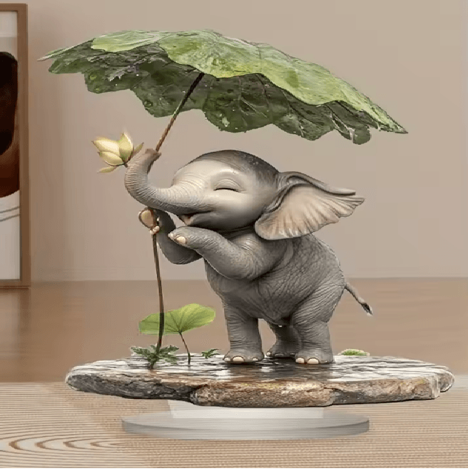 EleGrace Bohemian Elephant Figurine with Lotus Umbrella Home Decor