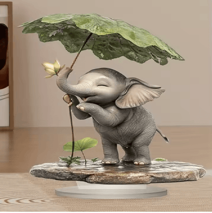 EleGrace Bohemian Elephant Figurine with Lotus Umbrella Home Decor
