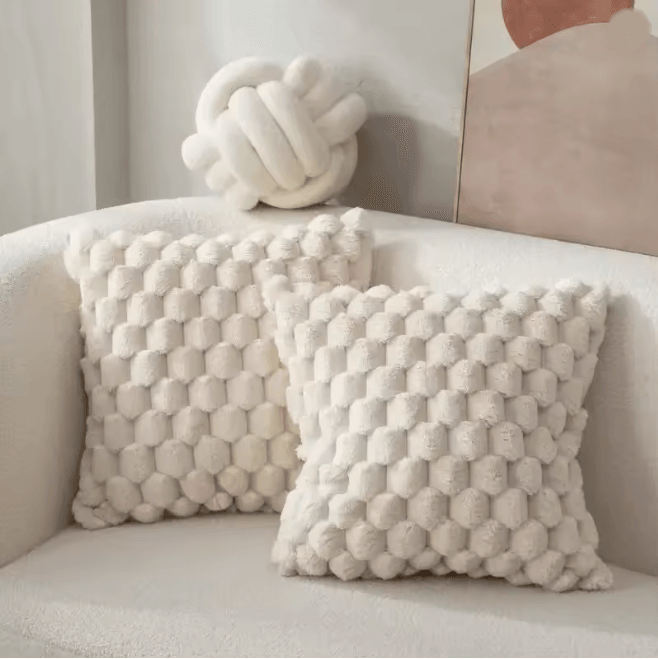 CozyWeave 3D Plush Throw Pillowcase with Pineapple Grid Pattern