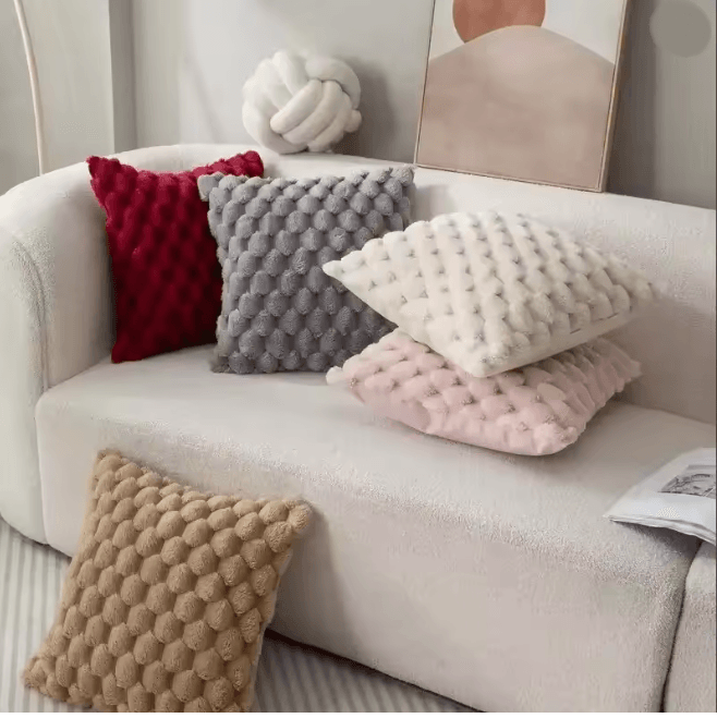 CozyWeave 3D Plush Throw Pillowcase With Pineapple Grid Pattern 1