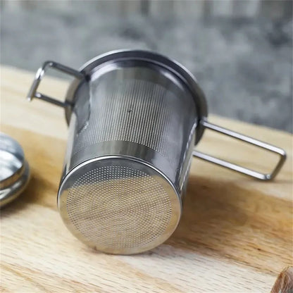 Premium Stainless Steel Tea Filter With Extended Folding Handle And Lid 2