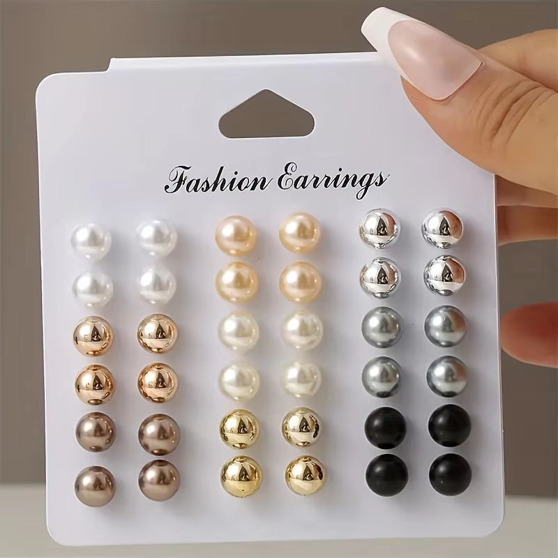 Elegant Multi Color Pearl Stud Earrings Set For Women 18 Pairs 1