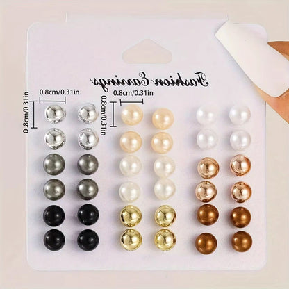 Elegant Multi Color Pearl Stud Earrings Set For Women 18 Pairs 2