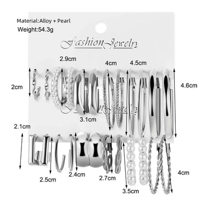 Vintage Silver Y2K Pearl Hoop Earrings Set For Women 24 Pcs 1