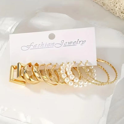 Vintage Silver Y2K Pearl Hoop Earrings Set For Women 24 Pcs 7