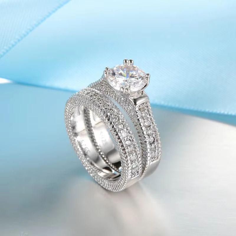 Elegant 925 Silver Wedding Engagement Couple Rings Set 2