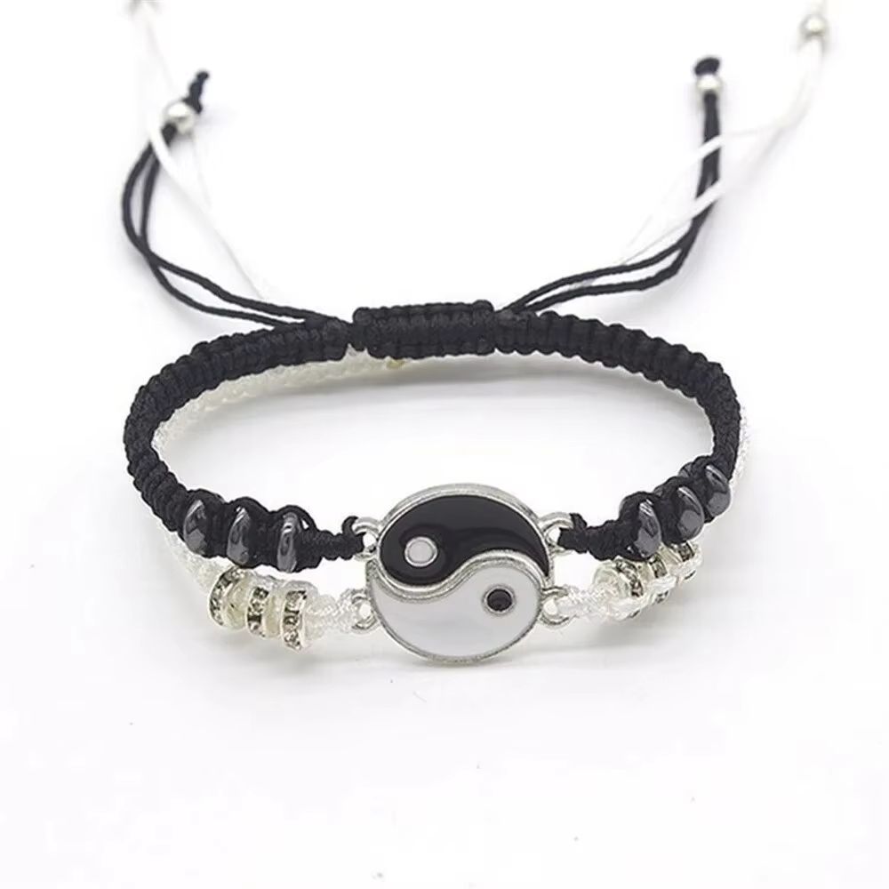 Couple Black White Tai Chi Adjustable Rope Bracelet Set 2