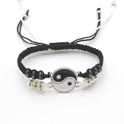 Couple Black White Tai Chi Adjustable Rope Bracelet Set 2