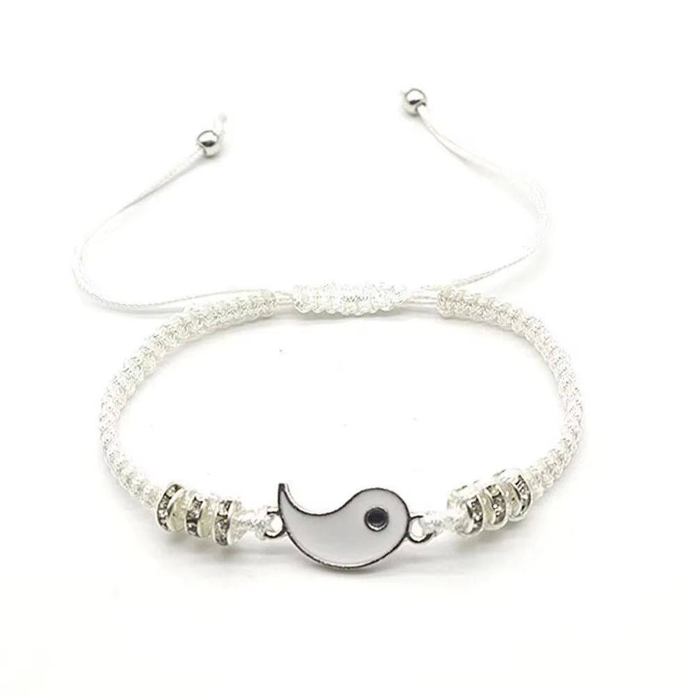 Couple Black White Tai Chi Adjustable Rope Bracelet Set 3
