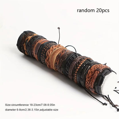 Braided Leather And Beaded Tribal Bracelet Set 20 Pieces For Men And Women 1