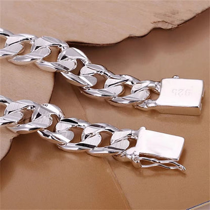 Fine Silver Color Square Gem Bracelet For Men And Women 1