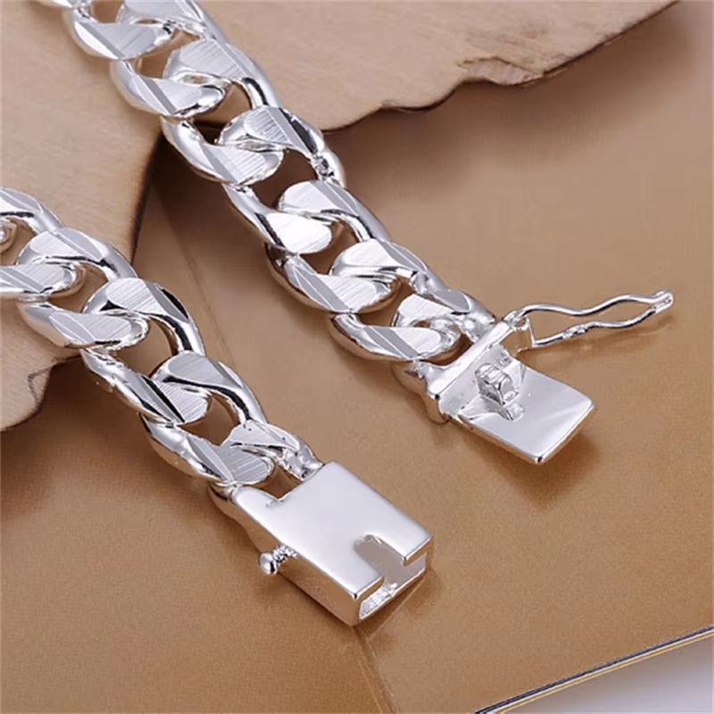 Fine Silver Color Square Gem Bracelet For Men And Women 4