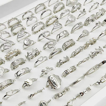 Mix Style Pearl Silver Color Rings Set 30 Pieces For Girls