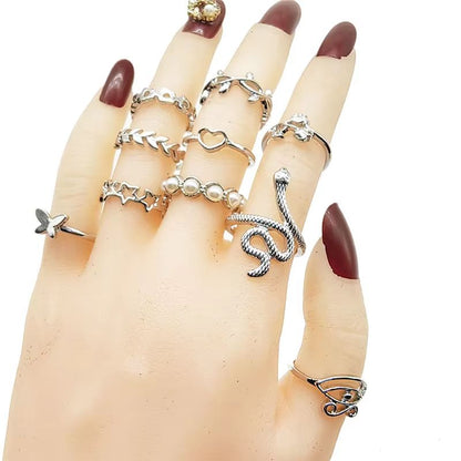 Mix Style Pearl Silver Color Rings Set 30 Pieces For Girls 2