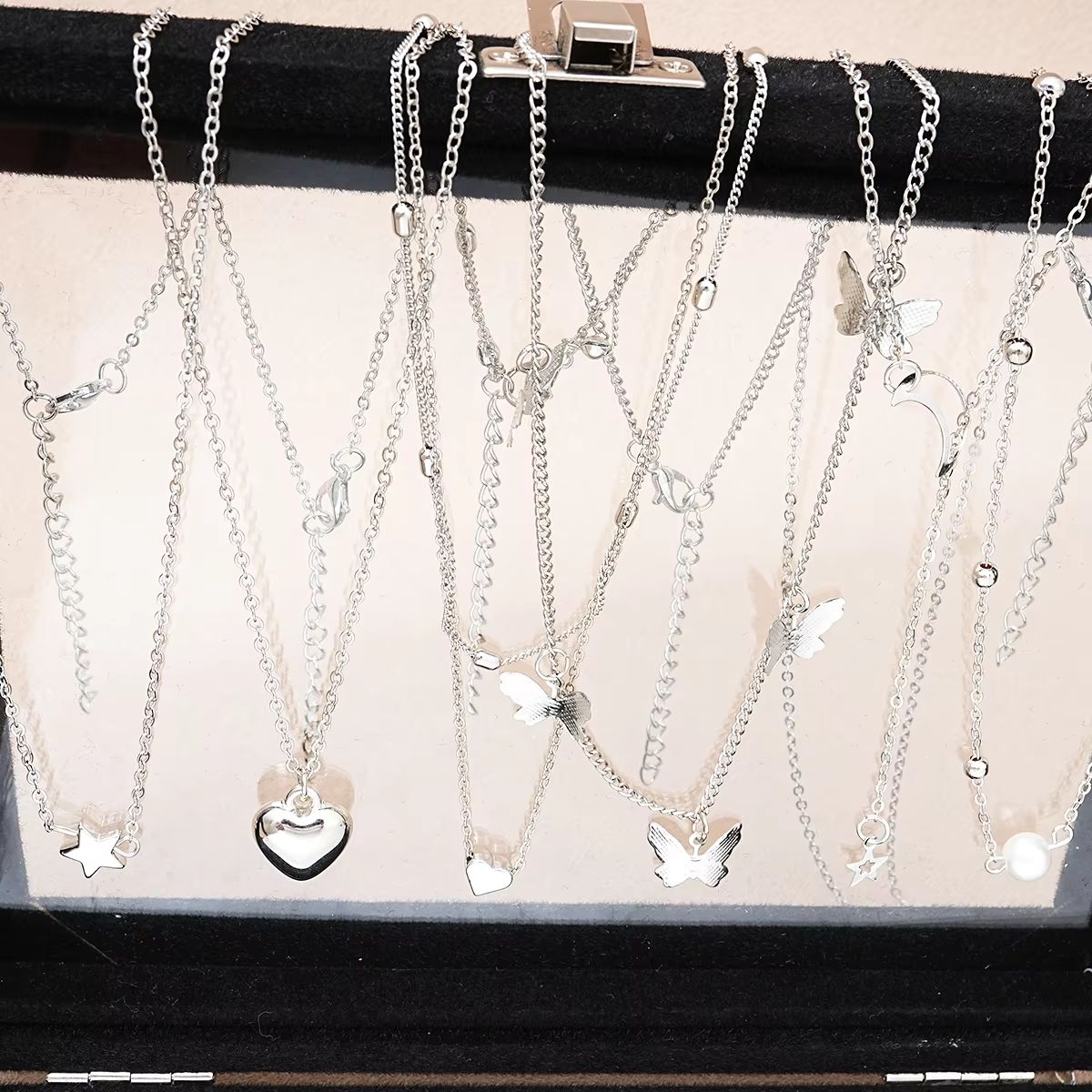 Silver Butterfly Heart Pearl Jewelry Set 51 Piece Collection For Women 1