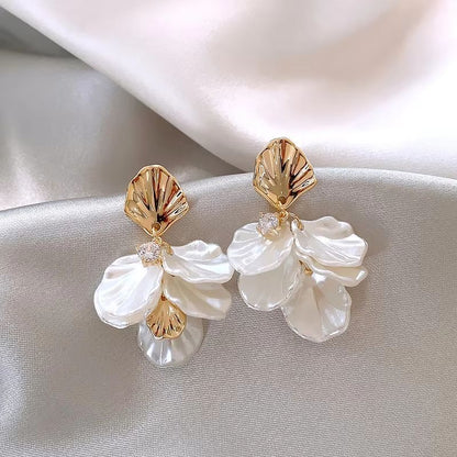 Gold Petal Tassel Imitation Shell Earrings For Women 3