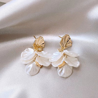 Gold Petal Tassel Imitation Shell Earrings For Women 5
