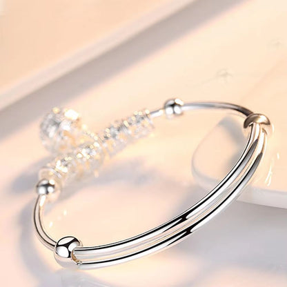 Fine Silver Hollow Bells Adjustable Bangle Bracelet For Women 4