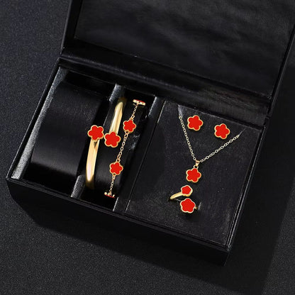 Lucky Five Petal Flower Jewelry Set For Women 5 Pieces 7