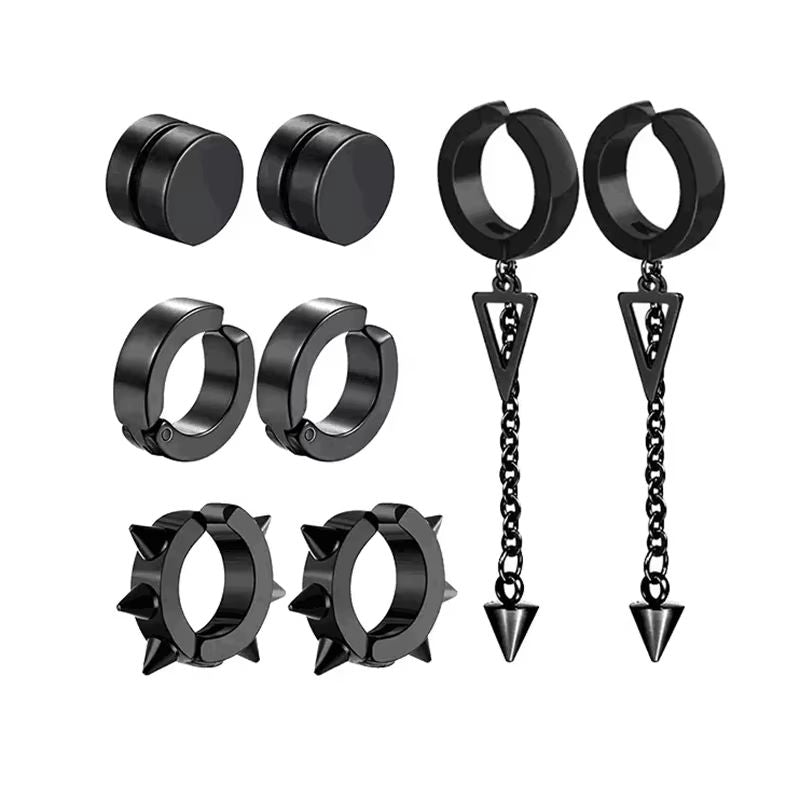 Mens Punk Cross Magnetic Earrings Set Stainless Steel Non Piercing 5 Pairs 11