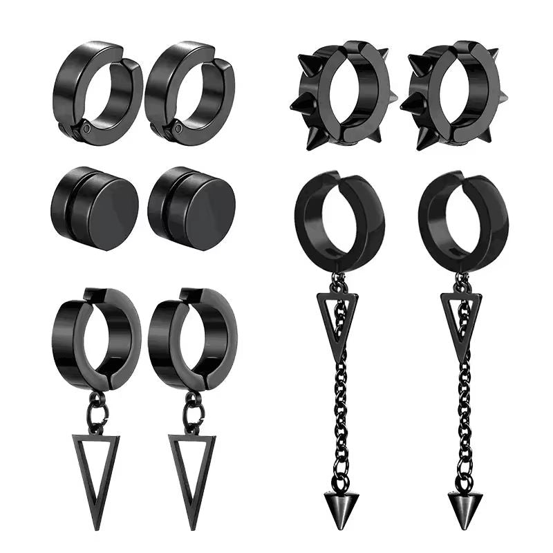 Mens Punk Cross Magnetic Earrings Set Stainless Steel Non Piercing 5 Pairs 12