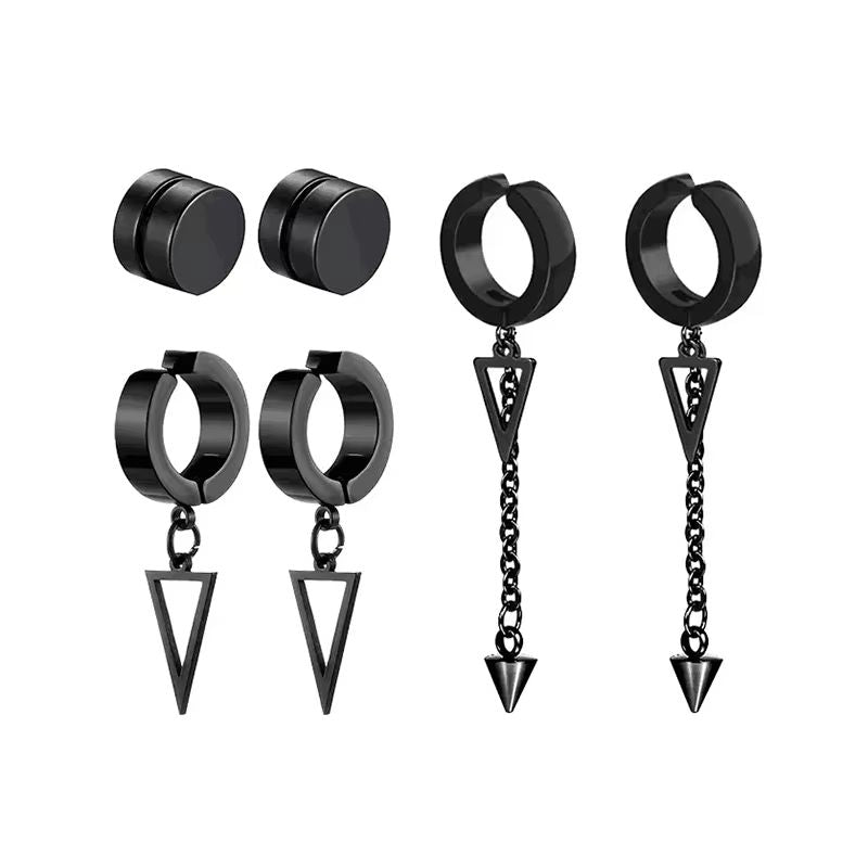 Mens Punk Cross Magnetic Earrings Set Stainless Steel Non Piercing 5 Pairs 4
