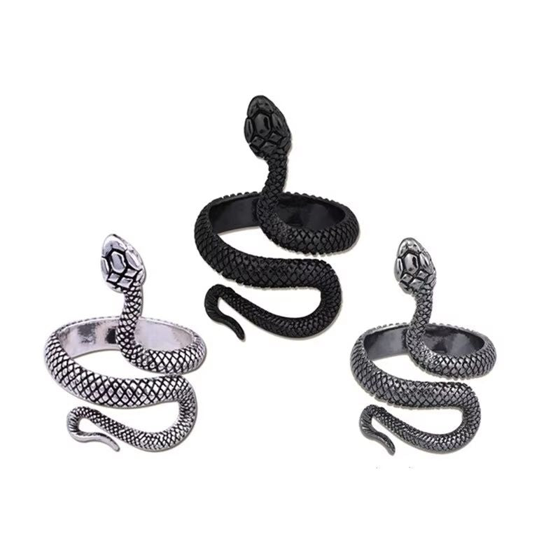 3pcs Snake Ring Set for Men and Women – Hip Hop Ring Gothic Rings in Retro Gun Black