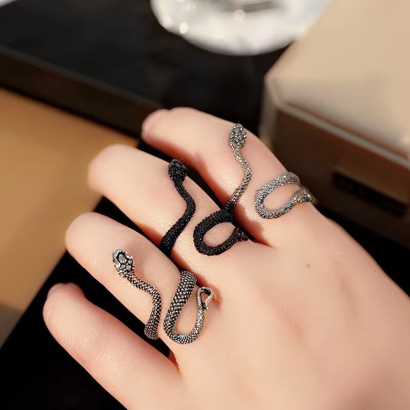 3pcs Snake Ring Set For Men And Women  Hip Hop Ring Gothic Rings In Retro Gun Black 2