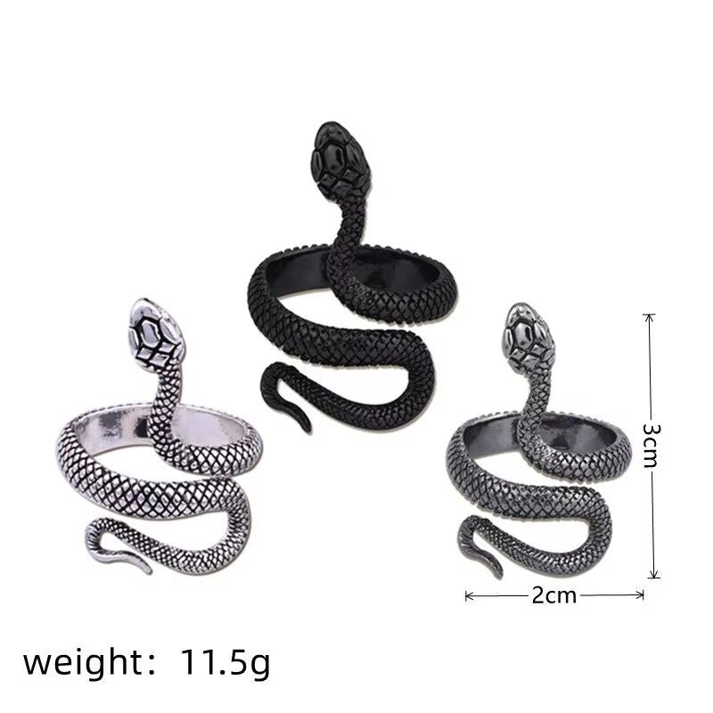 3pcs Snake Ring Set For Men And Women  Hip Hop Ring Gothic Rings In Retro Gun Black 5