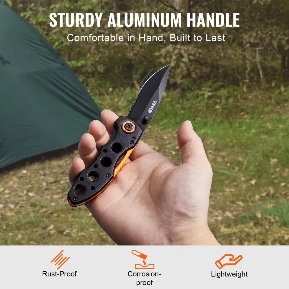 Folding Pocket Knife Blade Aluminum Handle Sharp EDC Camping Hiking Knife Lightweight Self Defense  3