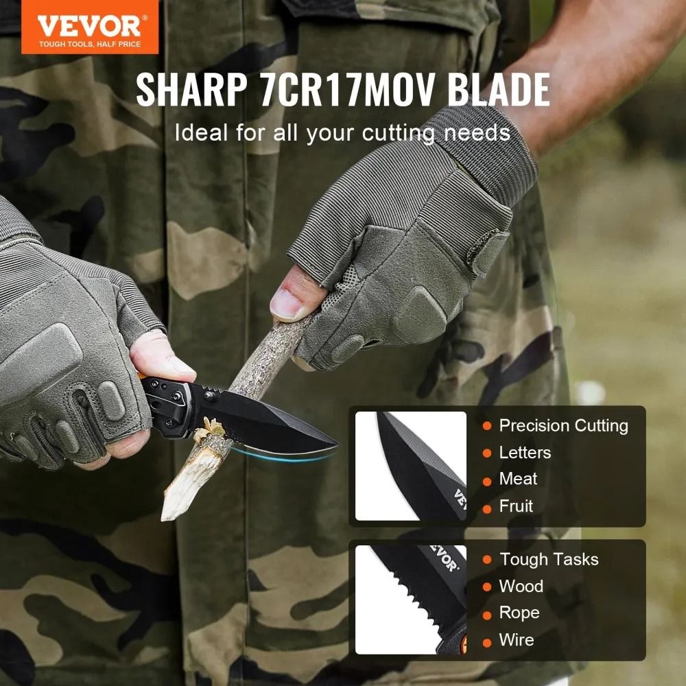 Folding Pocket Knife Blade Aluminum Handle Sharp EDC Camping Hiking Knife Lightweight Self Defense  2