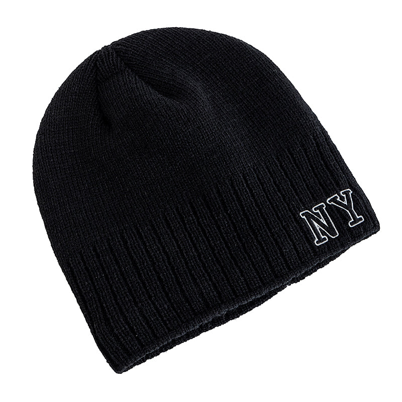 Winter Ski Knitted Beanie Hat, New Style Plush Fur Lined Warm Cap, Unisex Autumn Casual NY Printed Hat for Men Women