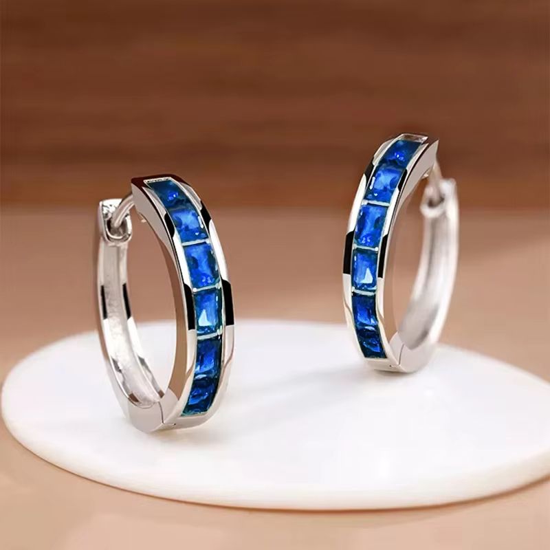 Classic Hoop Earrings With Princess Square CZ For Women Simple Elegant Versatile Jewelry 9