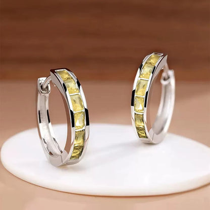 Classic Hoop Earrings With Princess Square CZ For Women Simple Elegant Versatile Jewelry 13