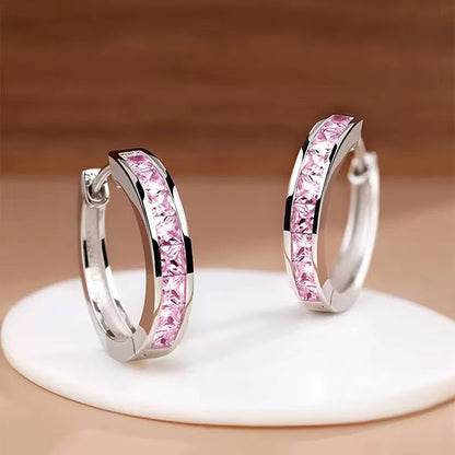 Classic Hoop Earrings With Princess Square CZ For Women Simple Elegant Versatile Jewelry 8