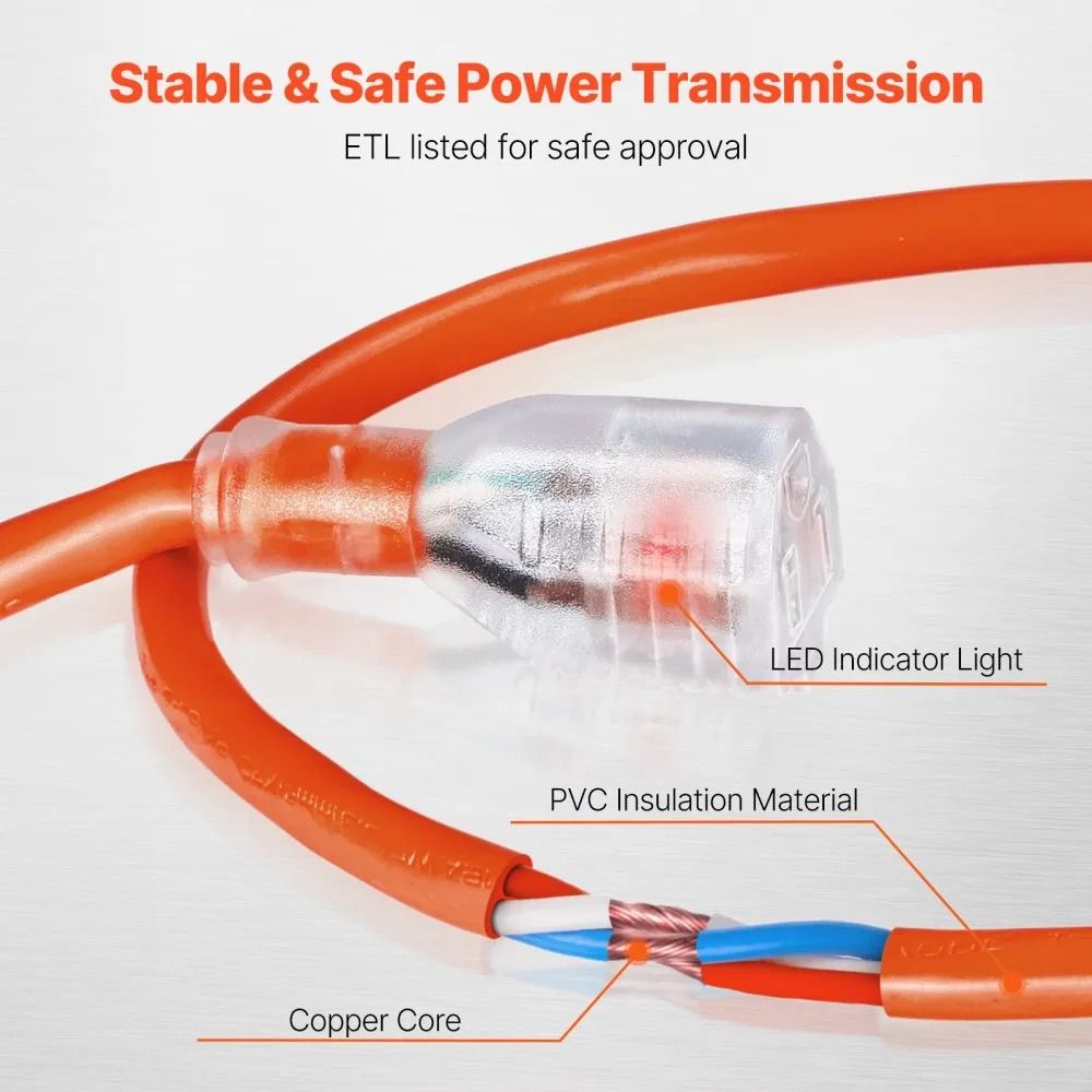 Heavy Duty Extension Cord  Prongs Appliance Cord With Lighted End Flexible And ColdResistant For In 5
