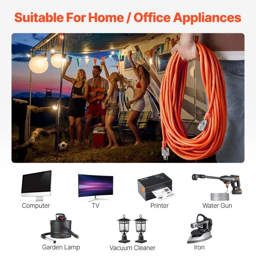 Heavy Duty Extension Cord  Prongs Appliance Cord With Lighted End Flexible And ColdResistant For In 1