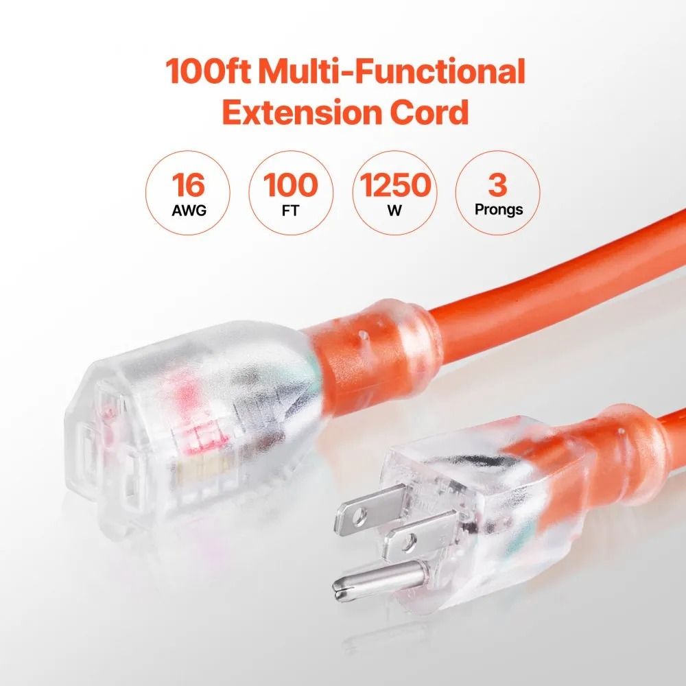 Heavy Duty Extension Cord  Prongs Appliance Cord With Lighted End Flexible And ColdResistant For In 6