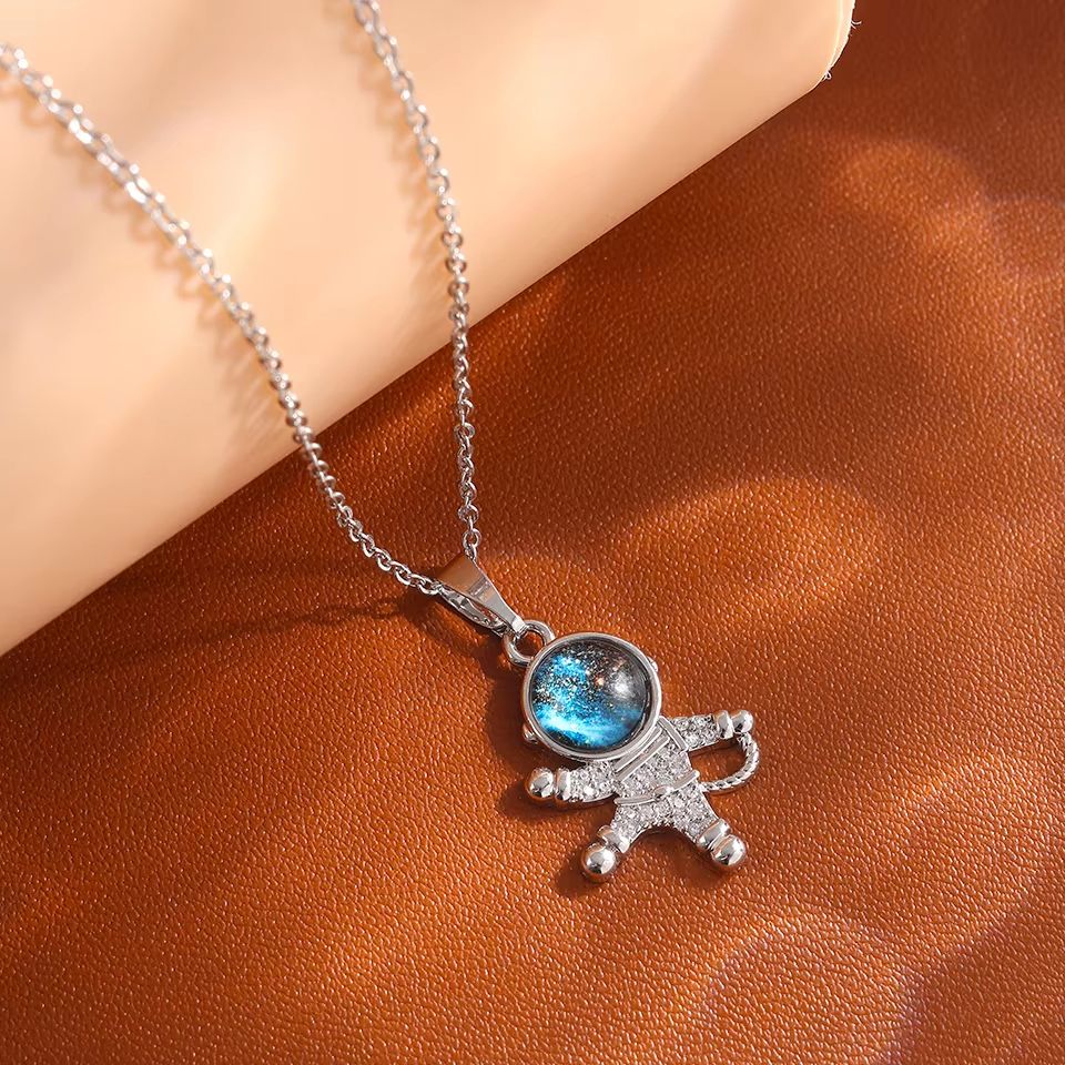 Starry Dream Astronaut Planet Moon Titanium Steel Necklace For Women 13