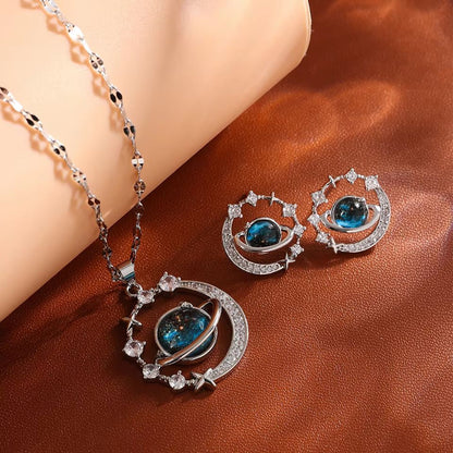 Starry Dream Astronaut Planet Moon Titanium Steel Necklace For Women 14