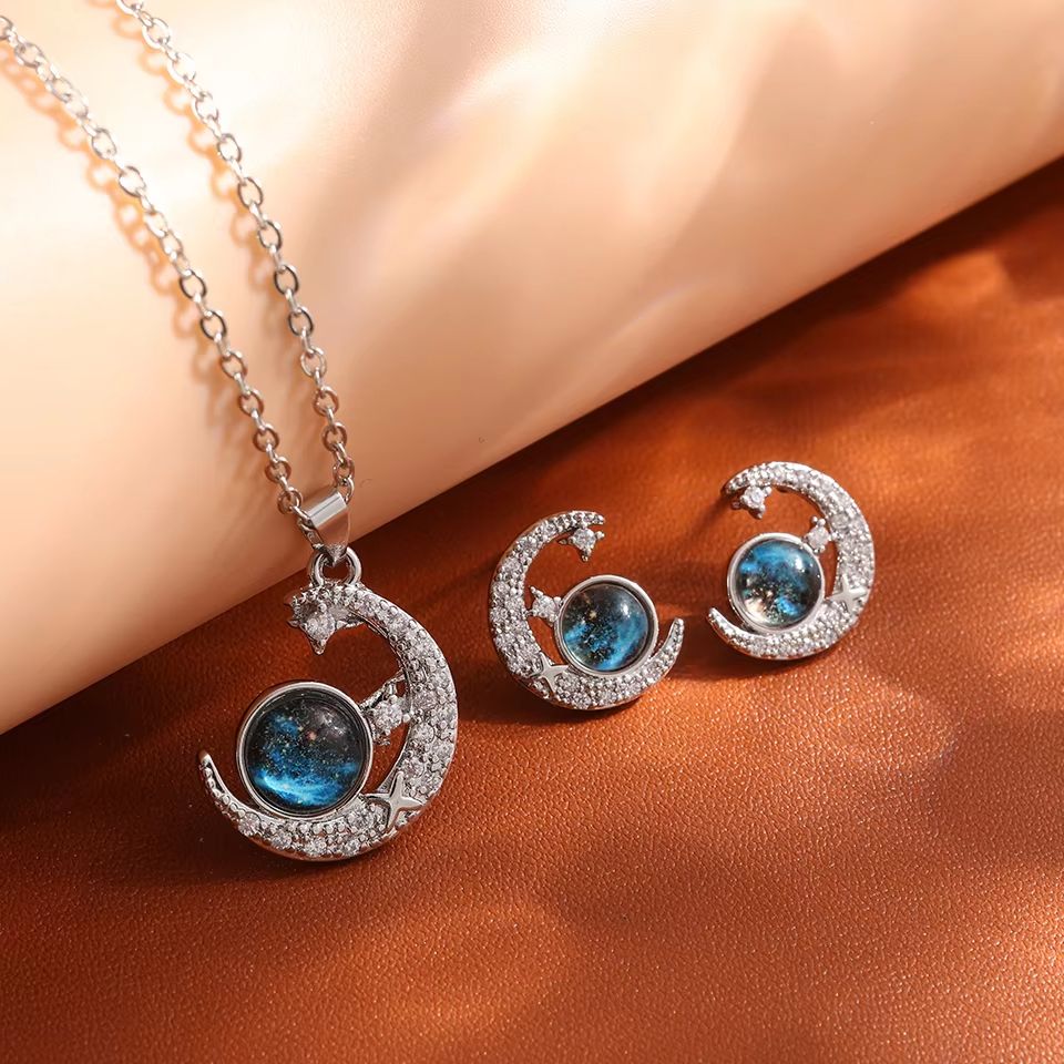 Starry Dream Astronaut Planet Moon Titanium Steel Necklace For Women 16