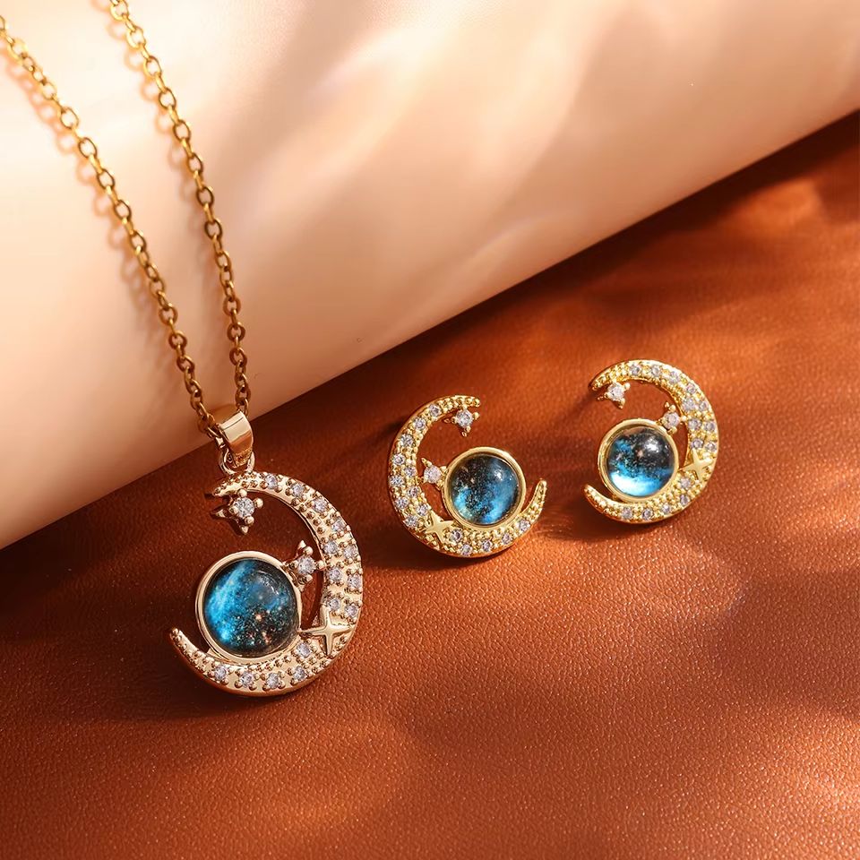 Starry Dream Astronaut Planet Moon Titanium Steel Necklace For Women 17