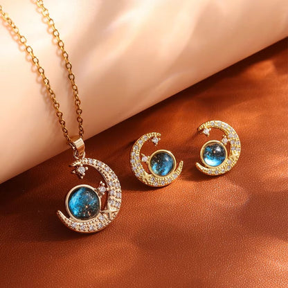 Starry Dream Astronaut Planet Moon Titanium Steel Necklace For Women 17