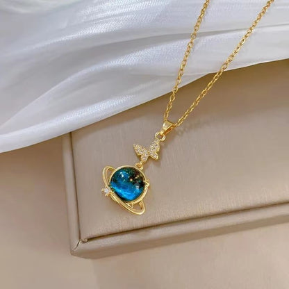 Starry Dream Astronaut Planet Moon Titanium Steel Necklace For Women 2